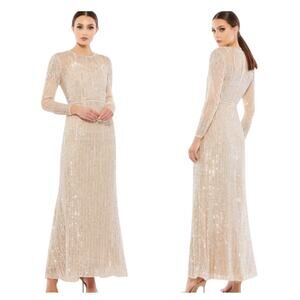 Mac Duggal Dress 93629 Rose Gold Long Sleeve Sequin Column Gown Size 6